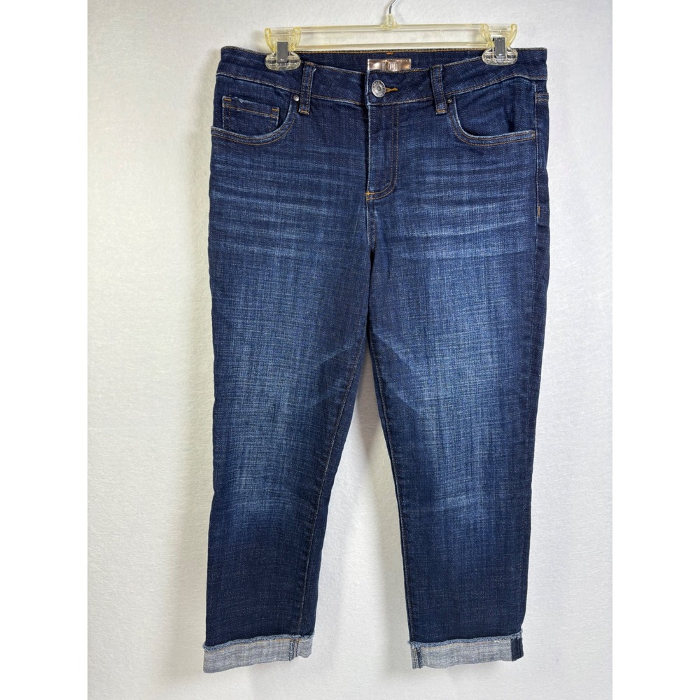 KUT from the Kloth Amy Crop Straight Leg Jeans Womens 8 Blue Cotton Cuffed Denim